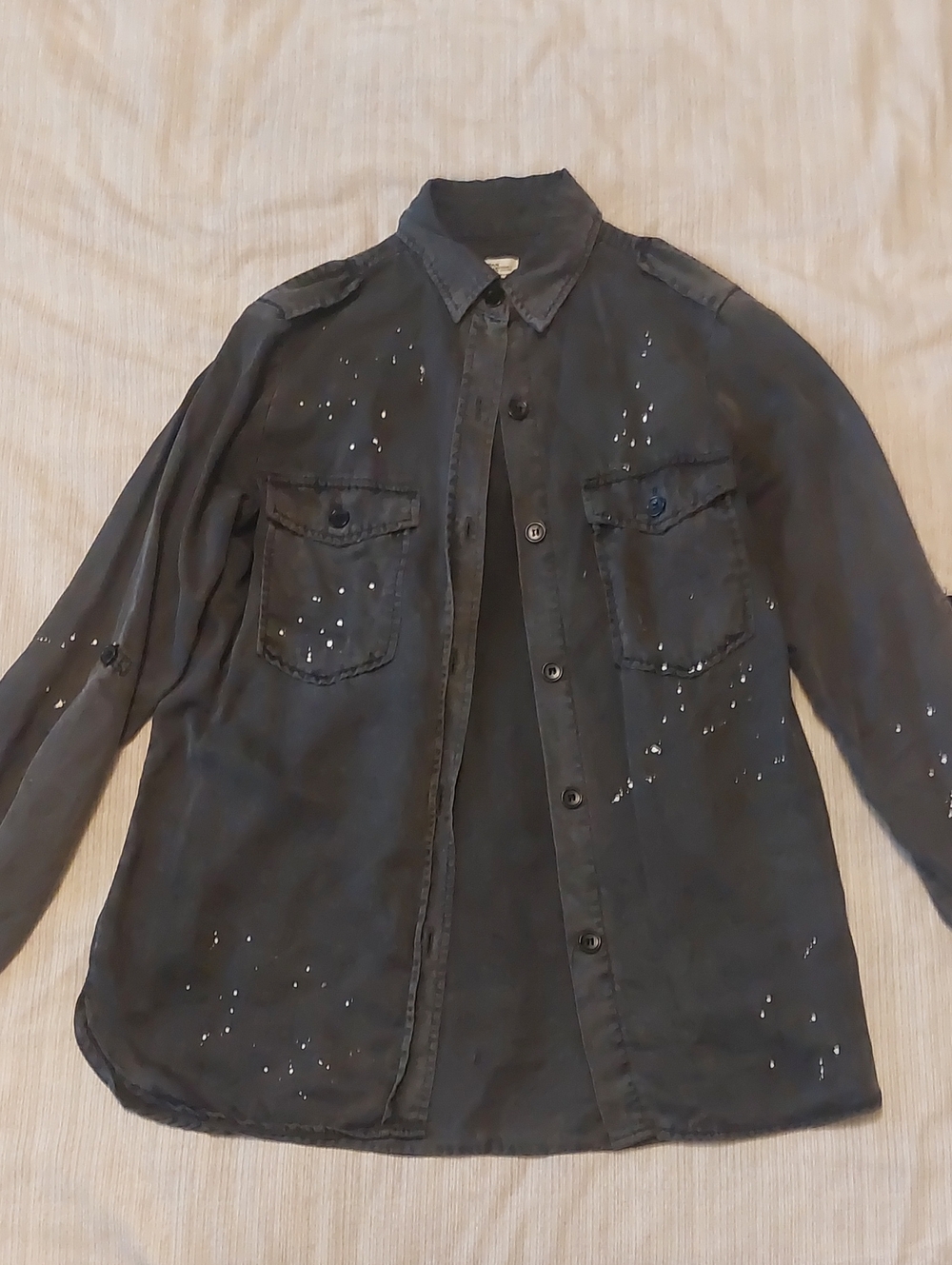 Zara Premium Denim Collection Woman Grey with White Spots Shirt Size XS
